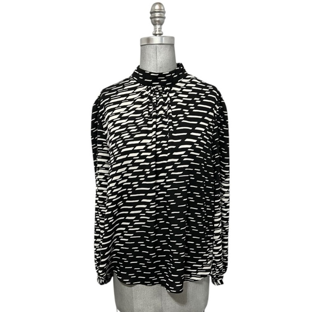 Cato Black and White Patterned Long Sleeve Blouse Size XL